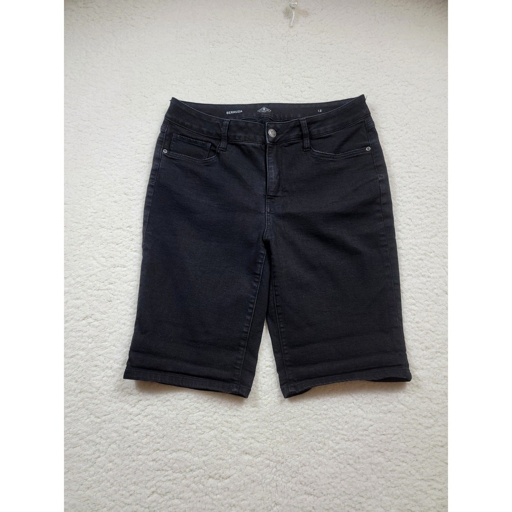 St. John's Bay Bermuda Shorts Women 12 Black Stretch Denim Mid Rise Classic